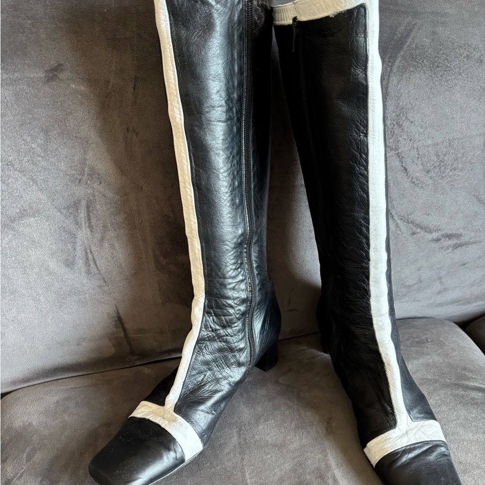 Vintage Black  White Knee-High Boots